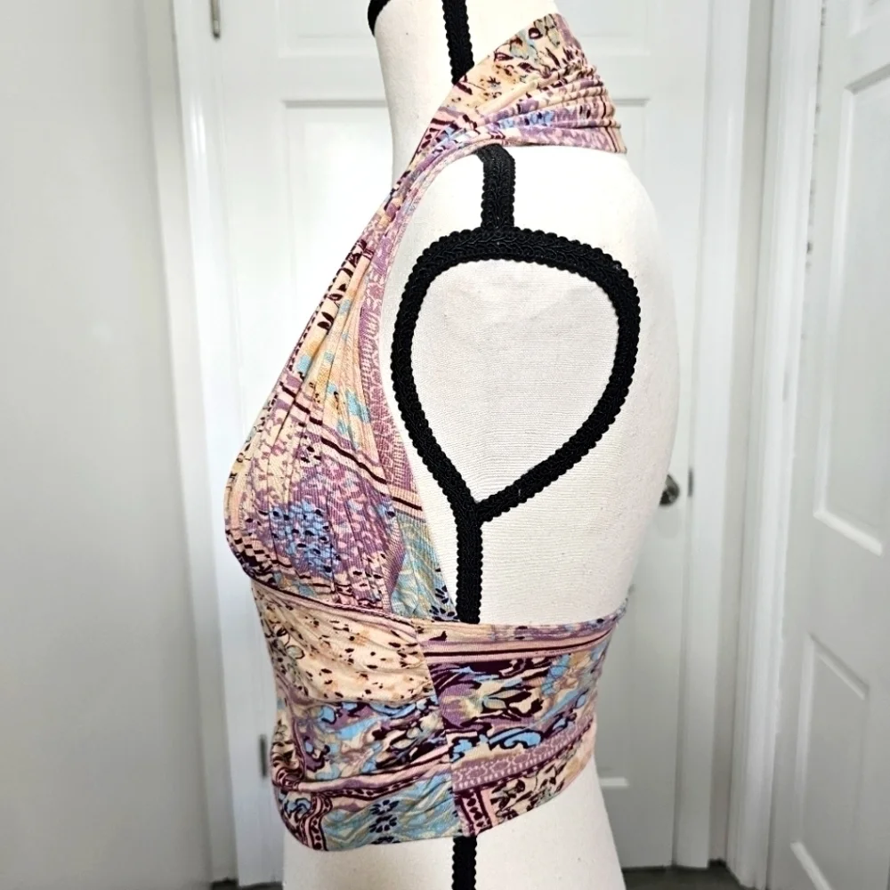 Free People Printed Heather Halter Top In Lilac Combo Size M